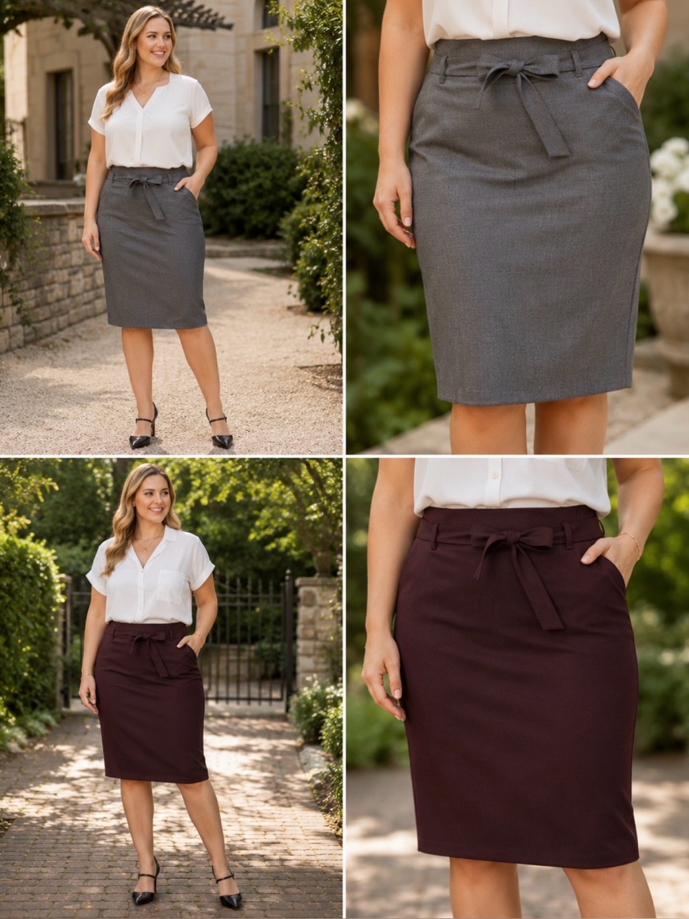 2 for 1! Banana Republic Tie-Waist Pencil Skirts size 16 - gray & burgundy